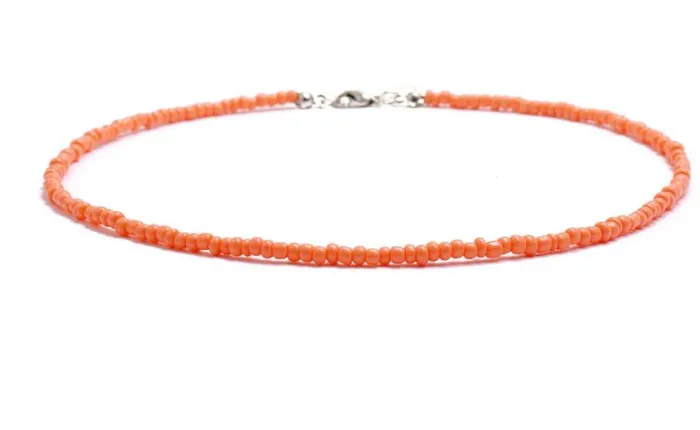 polly Necklaces N424 Silver Orange Seed Bead Choker Necklace with FREE Earrings