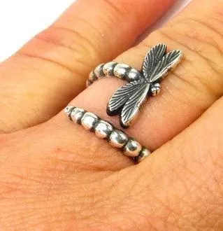 POLLY Rings AR39 Silver Dragonfly Adjustable Ring