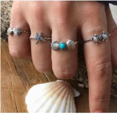 POLLY Rings RS27 Silver Color Assorted 4 pc Ring Set