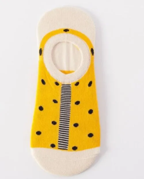 POLLY Rings SF1261 Yellow Black Polka Dot Low Cut Socks