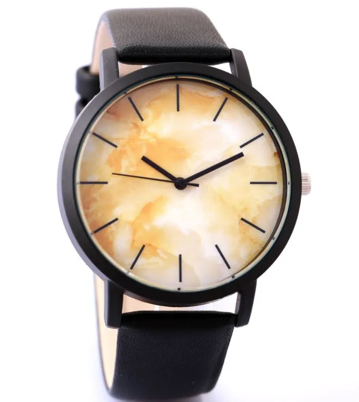 POLLY Rings W430 Black Band Orange Marble Crackle Collection Quartz Watch