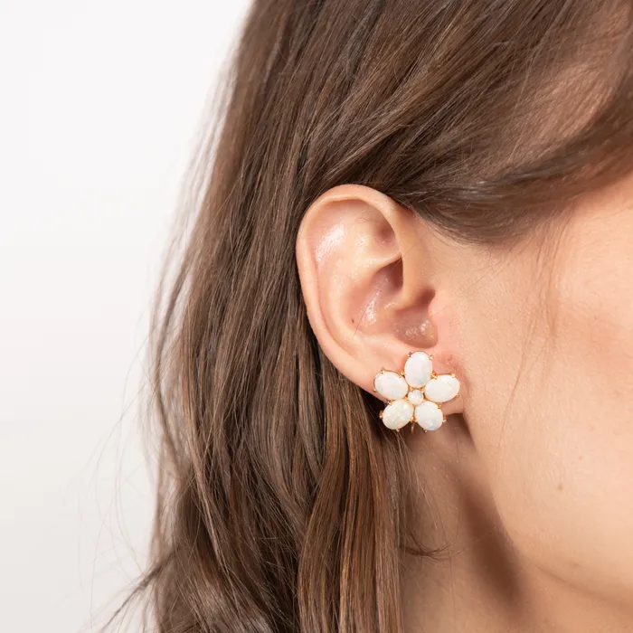 PreOwned Tiffany Co Opal ClipOn Flower Earrings Tiffany Co Earrings