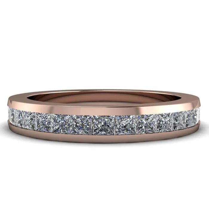 Prestine Diamond Full Eternity Square Cut Channel Set Classic Wedding Band Fire Brilliance Rings