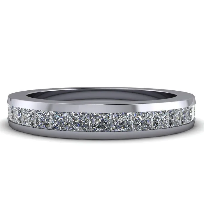 Prestine Diamond Full Eternity Square Cut Channel Set Classic Wedding Band Fire Brilliance Rings