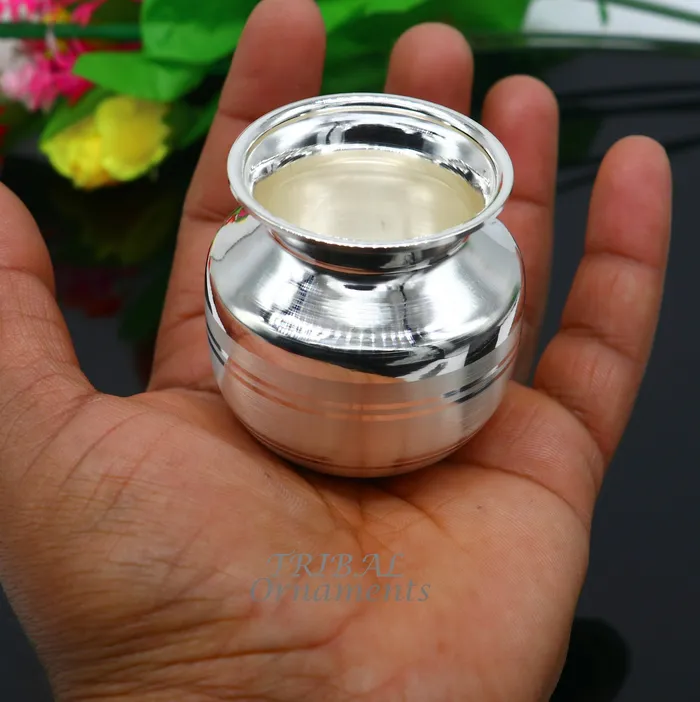 Pure 925 sterling silver handmade plain small Kalash or pot unique special silver puja article water or milk kalash pot india su987 TRIBAL ORNAMENTS Rings Pure 925 sterling silver handmade plain small Kalash or pot unique special silver puja article water or milk kalash pot india su987 TRIBAL ORNAMENTS Rings