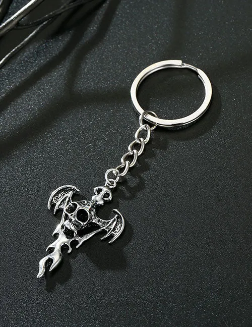 Rings 02 K114 Silver Skull with Wings Keychain