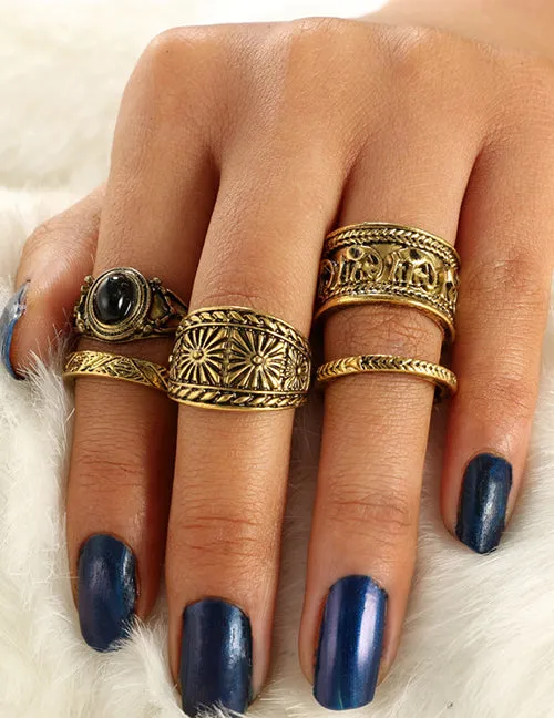 Rings 02 RS47 Gold Color 5 Piece Ring Set