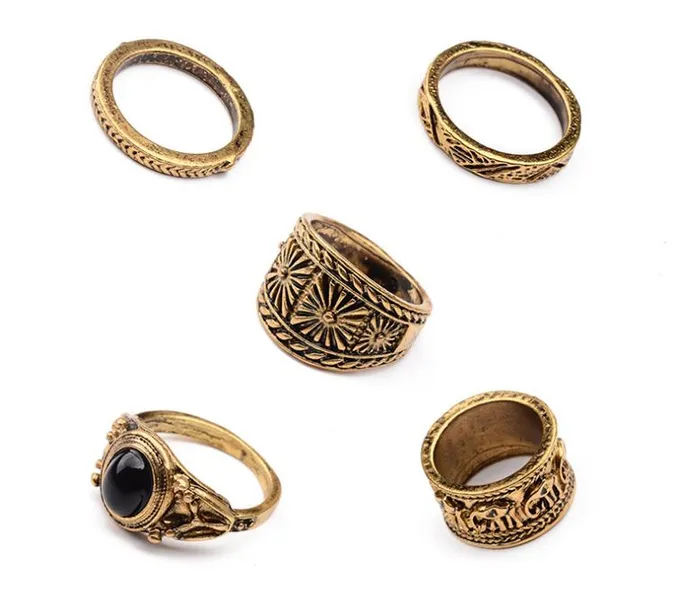 Rings 02 RS47 Gold Color 5 Piece Ring Set