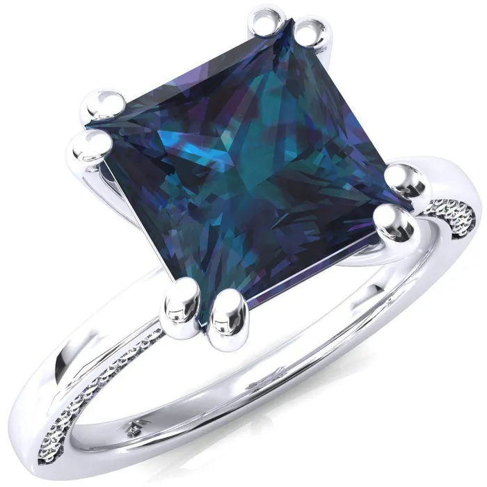 Rings Ain Princess Alexandrite 4 Double Prong Single Rail Diamond Accent Engagement Ring Fire Brilliance Rings Ain Princess Alexandrite 4 Double Prong Single Rail Diamond Accent Engagement Ring Fire Brilliance