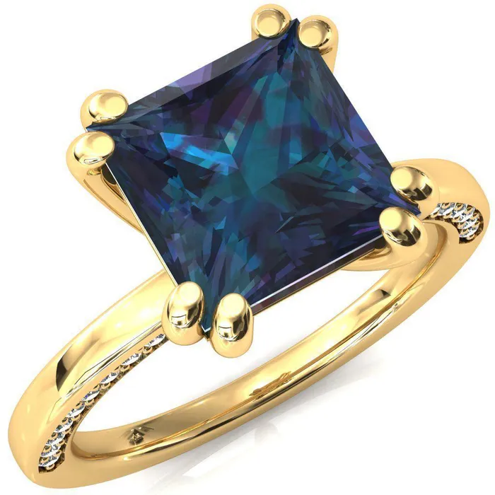 Rings Ain Princess Alexandrite 4 Double Prong Single Rail Diamond Accent Engagement Ring Fire Brilliance 
