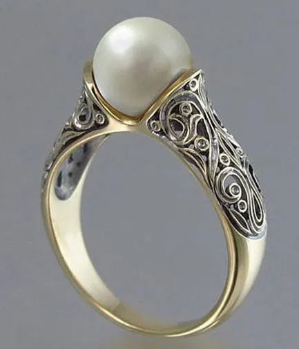 Rings Alice R200 Gold Filigree with Pearl Ring