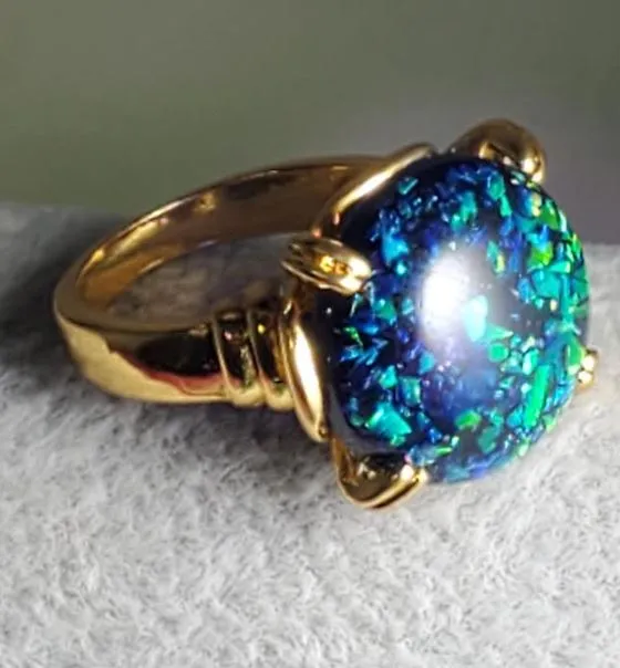 Rings alice R634 Gold Blue Iridescent Gem Ring