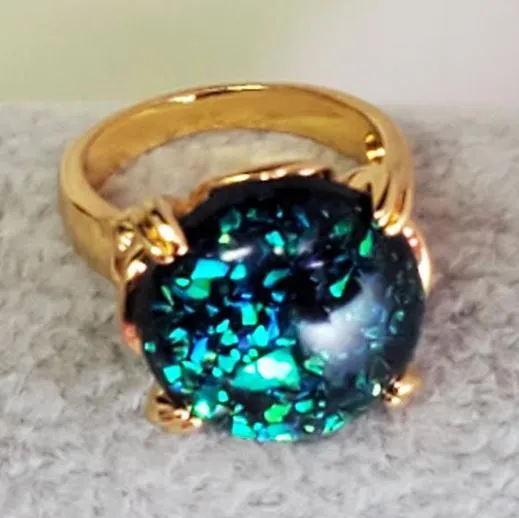 Rings alice R634 Gold Blue Iridescent Gem Ring