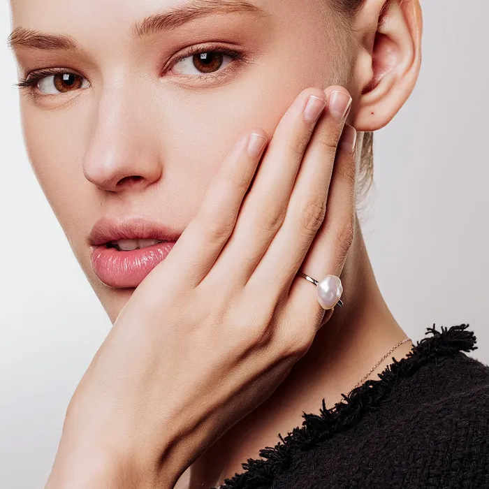 Rings Baroque Freshwater Pearl Ring WR00300 CLOUD Pearly Lustre