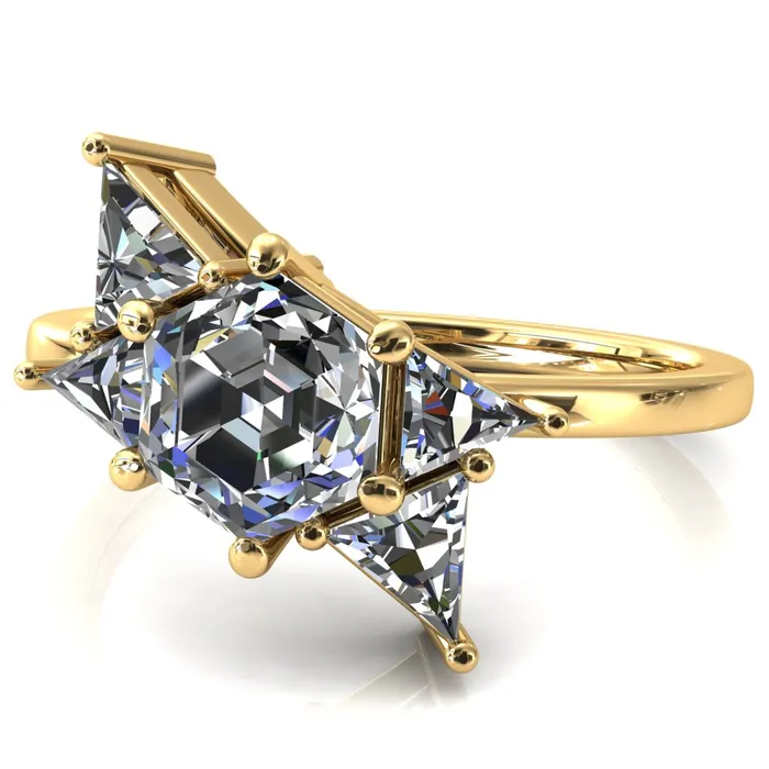 Rings Fire Brilliance 75mm Hexagon 5 Stone Triangle Ring