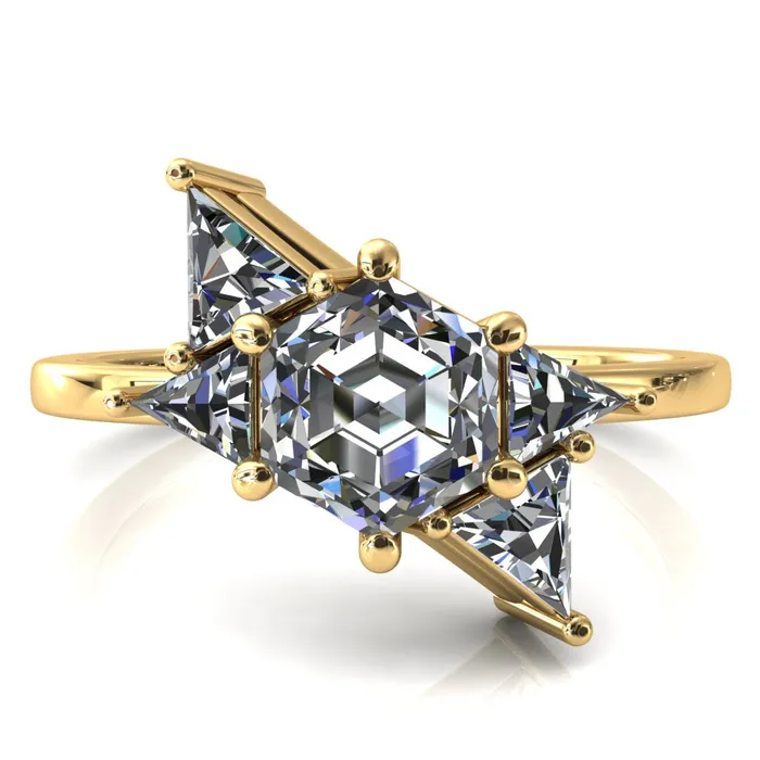 Rings Fire Brilliance 75mm Hexagon 5 Stone Triangle Ring
