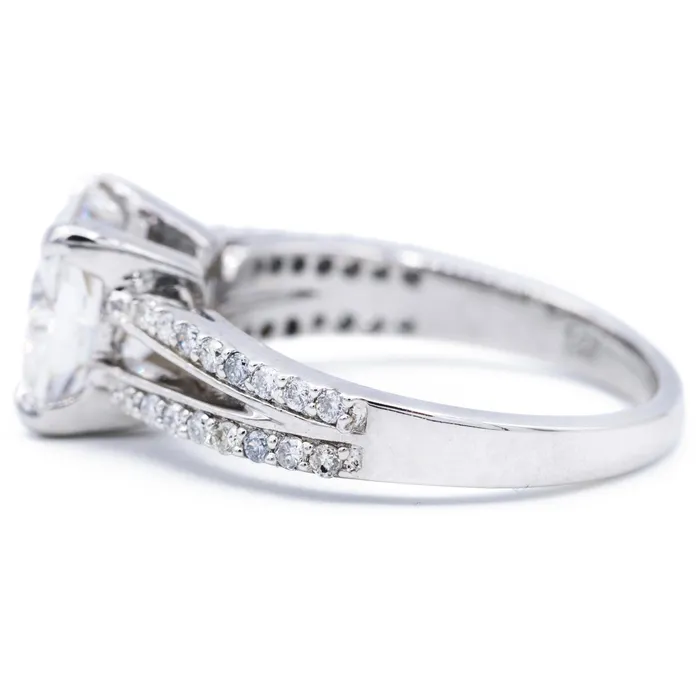 Rings Fire Brilliance 85mm Cushion Center 14k Solid White Gold with Diamond Channel Set Split Shank