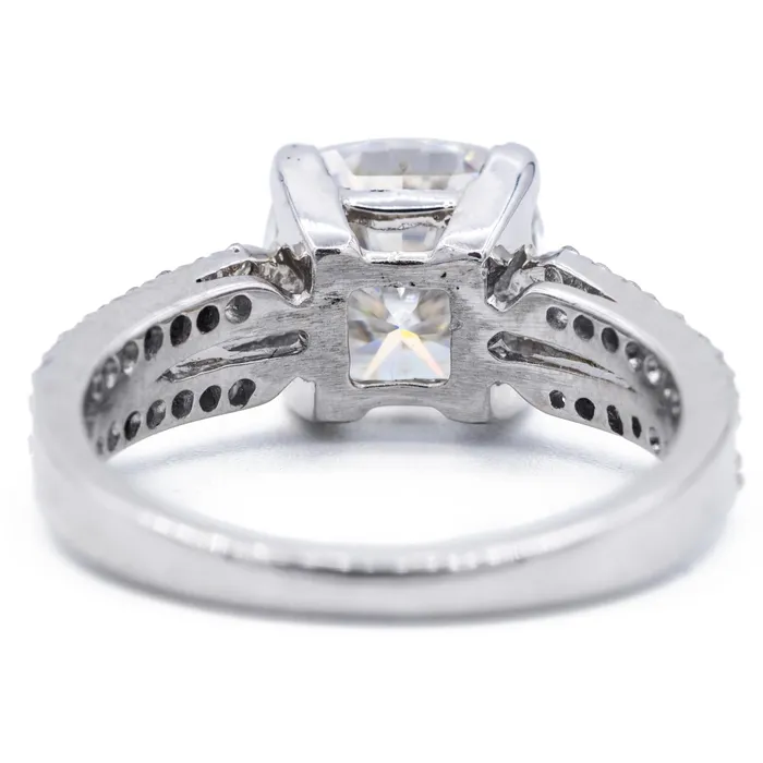 Rings Fire Brilliance 85mm Cushion Center 14k Solid White Gold with Diamond Channel Set Split Shank