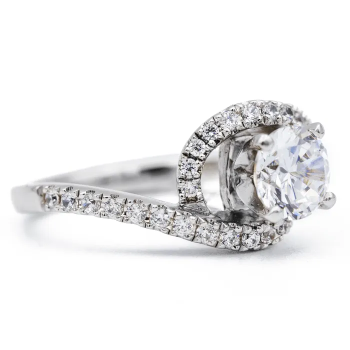 Rings Fire Brilliance 8mm Round Center 14K White Gold Diamond 4 Prong Bypass Shank Ring