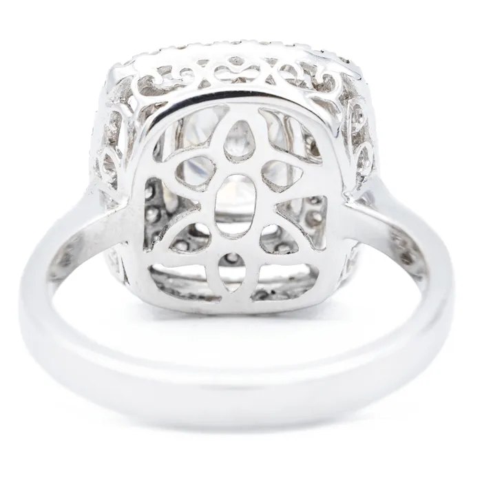 Rings Fire Brilliance 90mm Cushion Center 14K White Gold Double Diamond Halo Ring