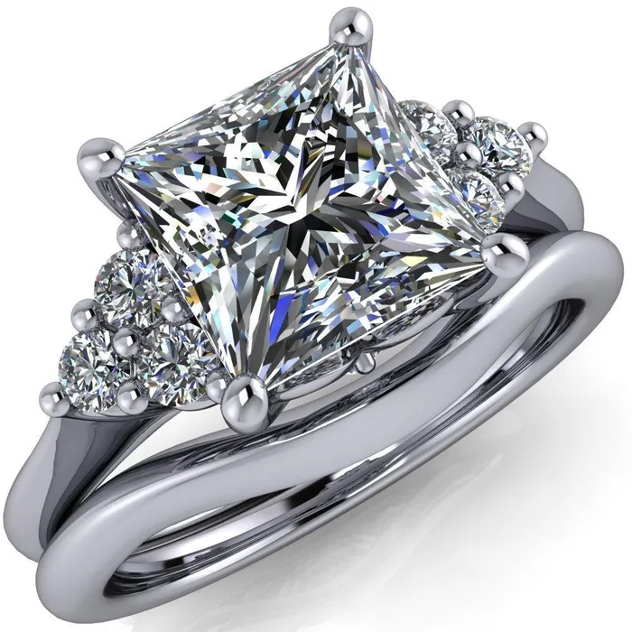 Rings Fire Brilliance Biddle PrincessSquare Moissanite Trio Side Diamonds Engagement Ring Rings Fire Brilliance Biddle PrincessSquare Moissanite Trio Side Diamonds Engagement Ring