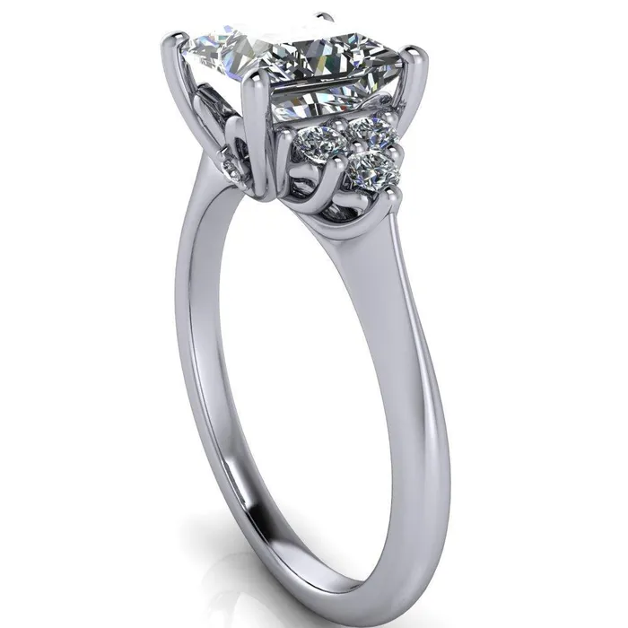 Rings Fire Brilliance Biddle PrincessSquare Moissanite Trio Side Diamonds Engagement Ring
