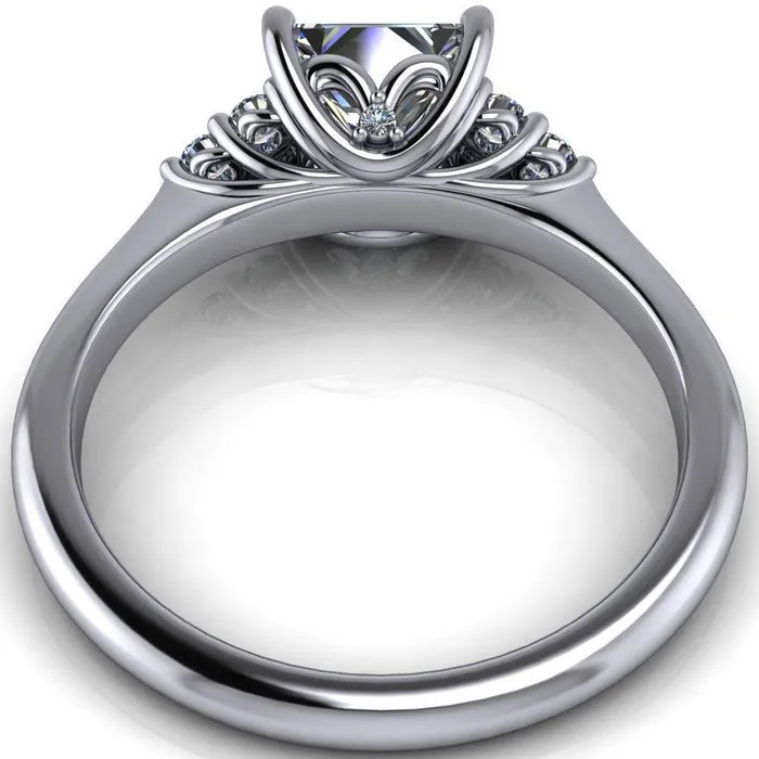 Rings Fire Brilliance Biddle PrincessSquare Moissanite Trio Side Diamonds Engagement Ring