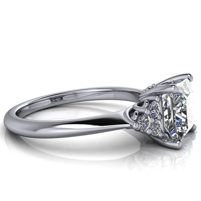 Rings Fire Brilliance Biddle PrincessSquare Moissanite Trio Side Diamonds Engagement Ring