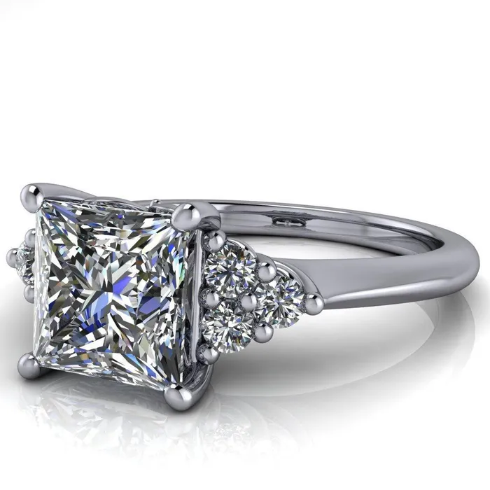 Rings Fire Brilliance Biddle PrincessSquare Moissanite Trio Side Diamonds Engagement Ring