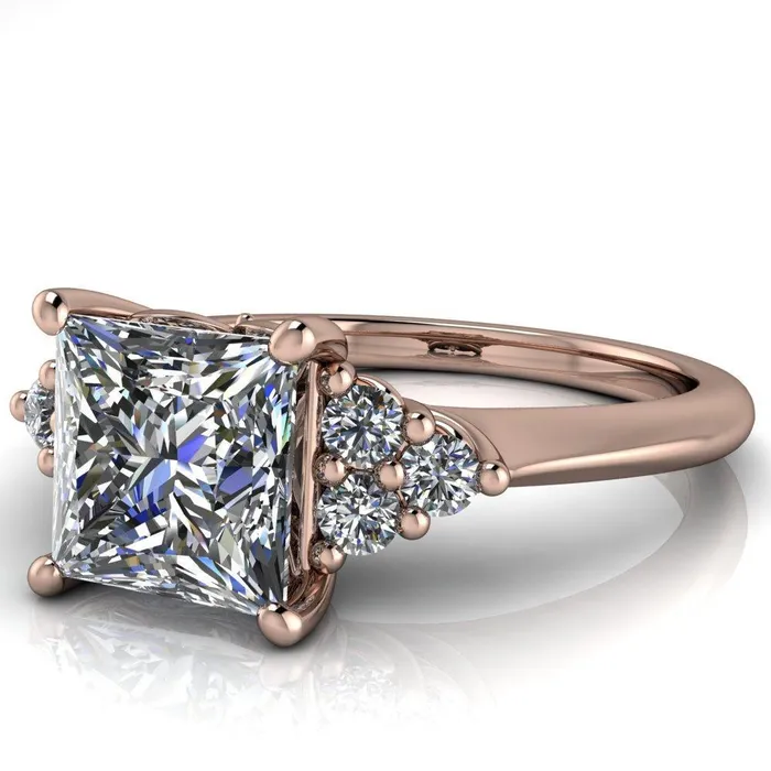 Rings Fire Brilliance Biddle PrincessSquare Moissanite Trio Side Diamonds Engagement Ring