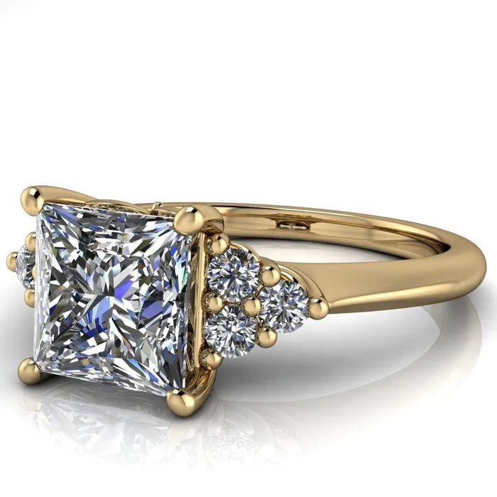 Rings Fire Brilliance Biddle PrincessSquare Moissanite Trio Side Diamonds Engagement Ring
