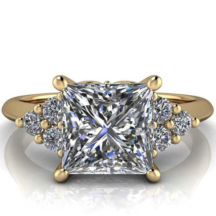 Rings Fire Brilliance Biddle PrincessSquare Moissanite Trio Side Diamonds Engagement Ring