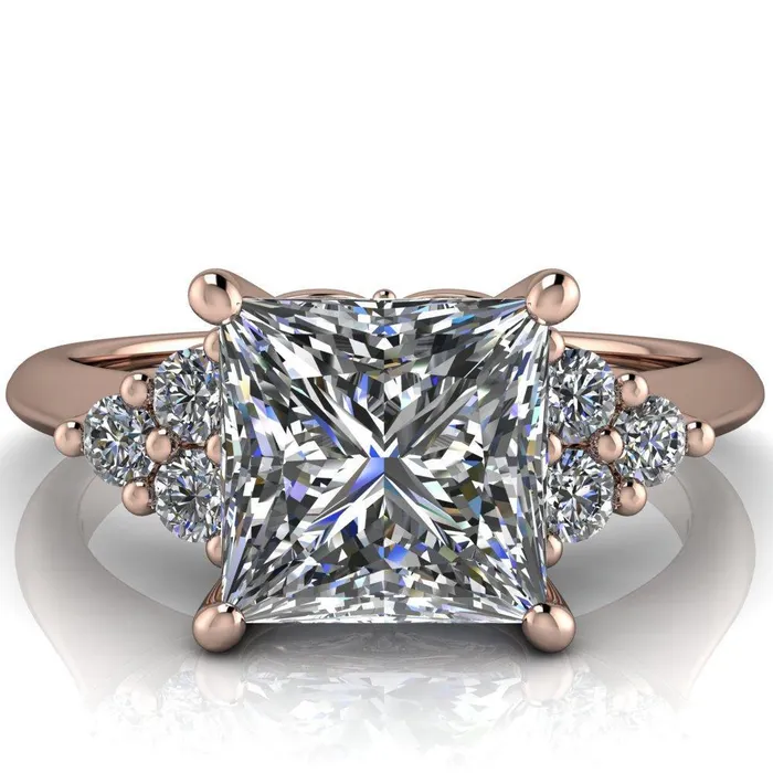 Rings Fire Brilliance Biddle PrincessSquare Moissanite Trio Side Diamonds Engagement Ring