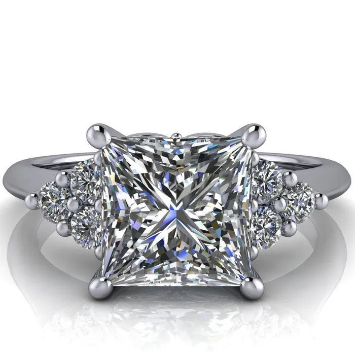 Rings Fire Brilliance Biddle PrincessSquare Moissanite Trio Side Diamonds Engagement Ring