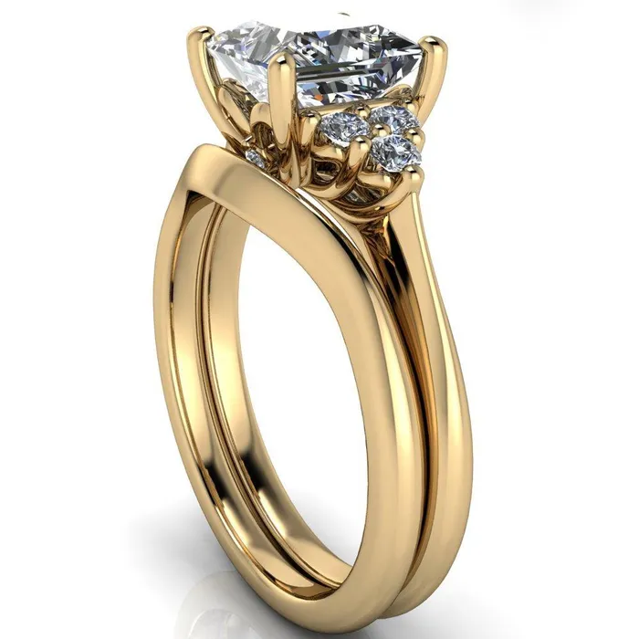 Rings Fire Brilliance Biddle PrincessSquare Moissanite Trio Side Diamonds Engagement Ring