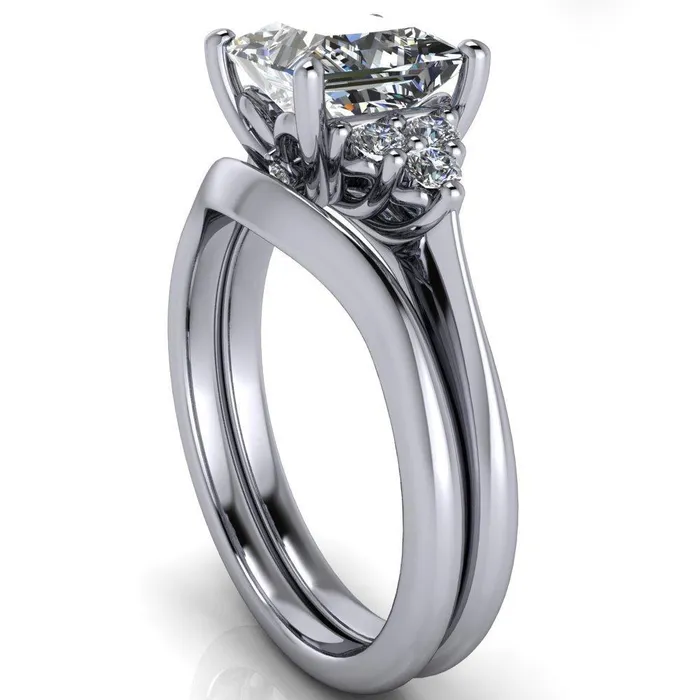 Rings Fire Brilliance Biddle PrincessSquare Moissanite Trio Side Diamonds Engagement Ring