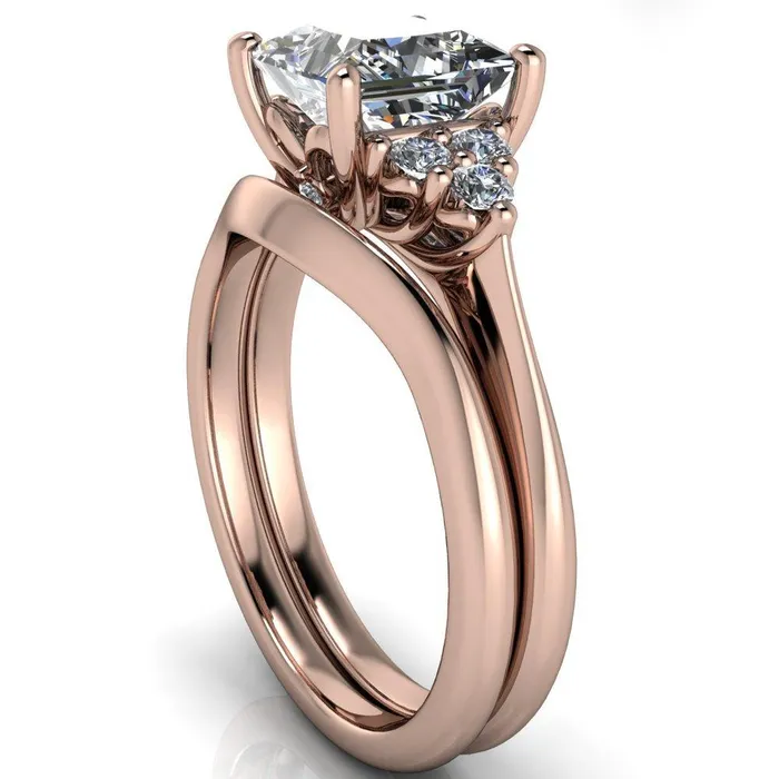 Rings Fire Brilliance Biddle PrincessSquare Moissanite Trio Side Diamonds Engagement Ring