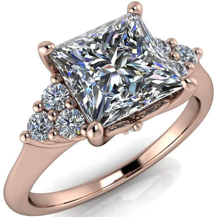 Rings Fire Brilliance Biddle PrincessSquare Moissanite Trio Side Diamonds Engagement Ring