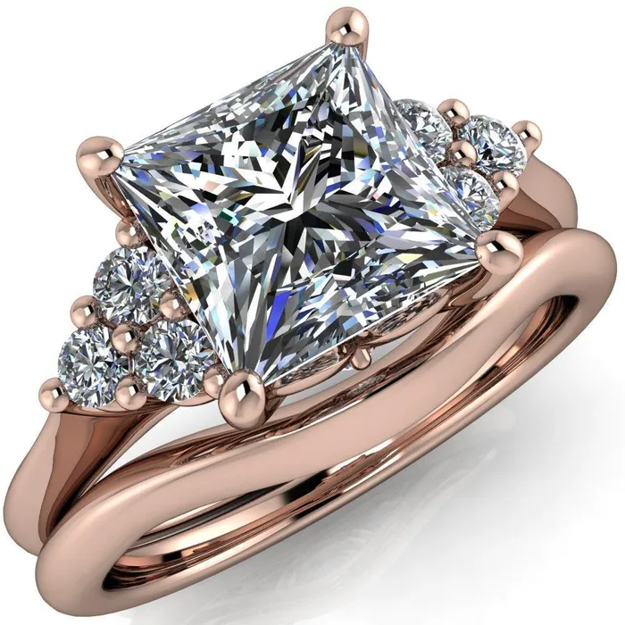 Rings Fire Brilliance Biddle PrincessSquare Moissanite Trio Side Diamonds Engagement Ring