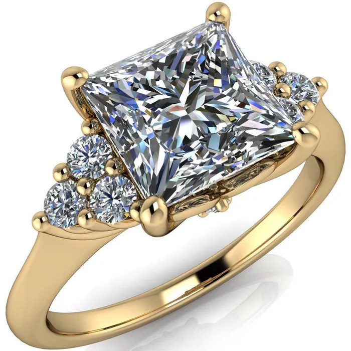Rings Fire Brilliance Biddle PrincessSquare Moissanite Trio Side Diamonds Engagement Ring