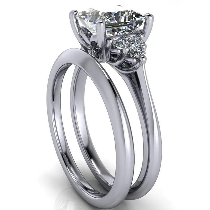 Rings Fire Brilliance Biddle PrincessSquare Moissanite Trio Side Diamonds Engagement Ring