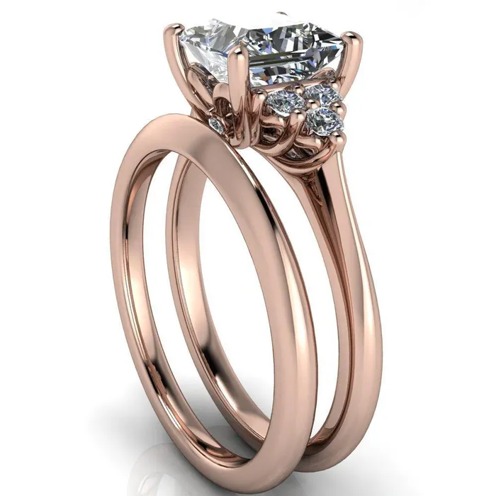 Rings Fire Brilliance Biddle PrincessSquare Moissanite Trio Side Diamonds Engagement Ring