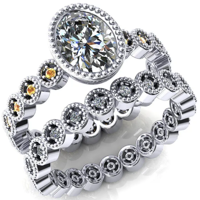 Rings Fire Brilliance Borea Oval Center Stone Full Bezel Milgrain Yellow Sapphire Accent Full Eternity Ring Rings Fire Brilliance Borea Oval Center Stone Full Bezel Milgrain Yellow Sapphire Accent Full Eternity Ring