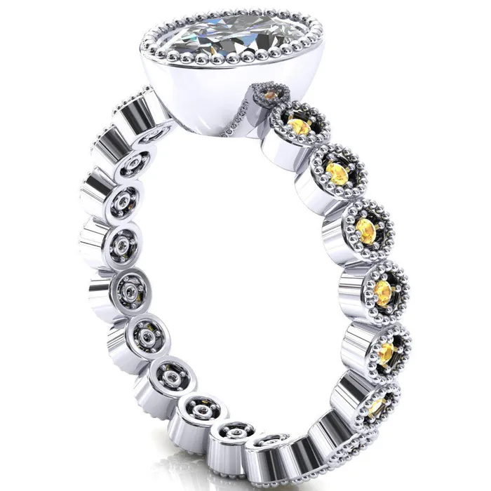 Rings Fire Brilliance Borea Oval Center Stone Full Bezel Milgrain Yellow Sapphire Accent Full Eternity Ring