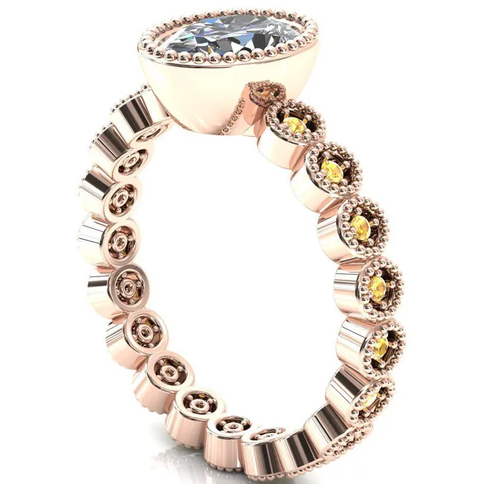 Rings Fire Brilliance Borea Oval Center Stone Full Bezel Milgrain Yellow Sapphire Accent Full Eternity Ring