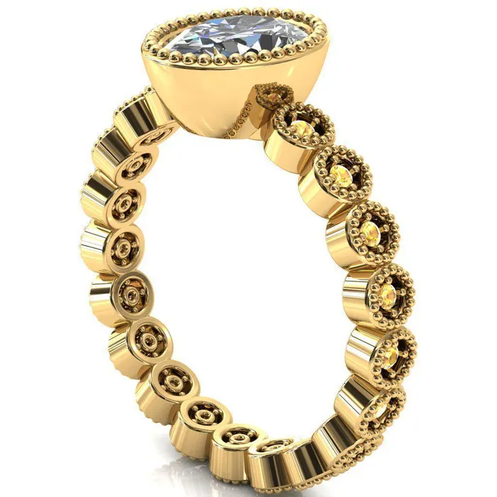 Rings Fire Brilliance Borea Oval Center Stone Full Bezel Milgrain Yellow Sapphire Accent Full Eternity Ring