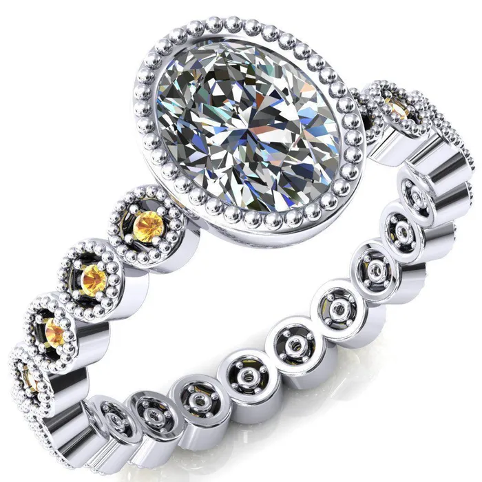 Rings Fire Brilliance Borea Oval Center Stone Full Bezel Milgrain Yellow Sapphire Accent Full Eternity Ring