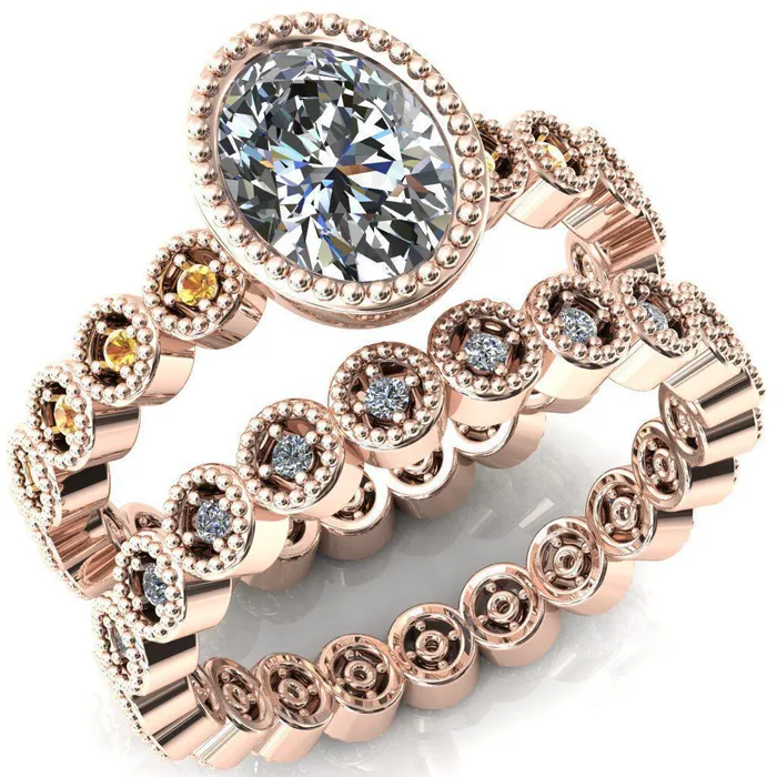 Rings Fire Brilliance Borea Oval Center Stone Full Bezel Milgrain Yellow Sapphire Accent Full Eternity Ring