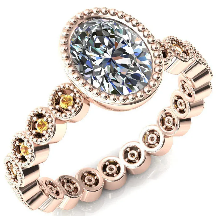 Rings Fire Brilliance Borea Oval Center Stone Full Bezel Milgrain Yellow Sapphire Accent Full Eternity Ring