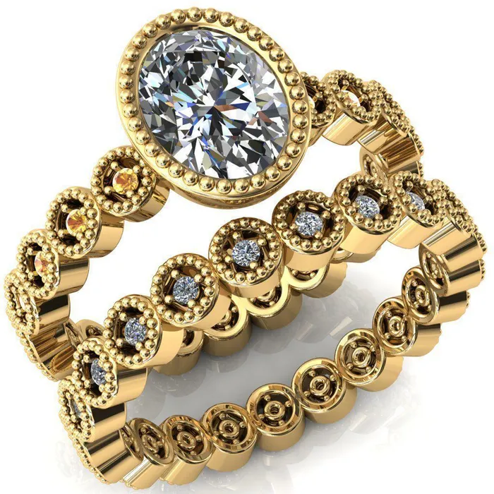 Rings Fire Brilliance Borea Oval Center Stone Full Bezel Milgrain Yellow Sapphire Accent Full Eternity Ring